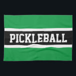 PICKLEBALL Athletic Bright Green Black Stripes Tea Towel<br><div class="desc">This fun sporty design features athletic PICKLEBALL text inside a wide black centre stripe highlighted with white stripes against bright green outer stripes.  The colours and text in this design can be personalised.</div>