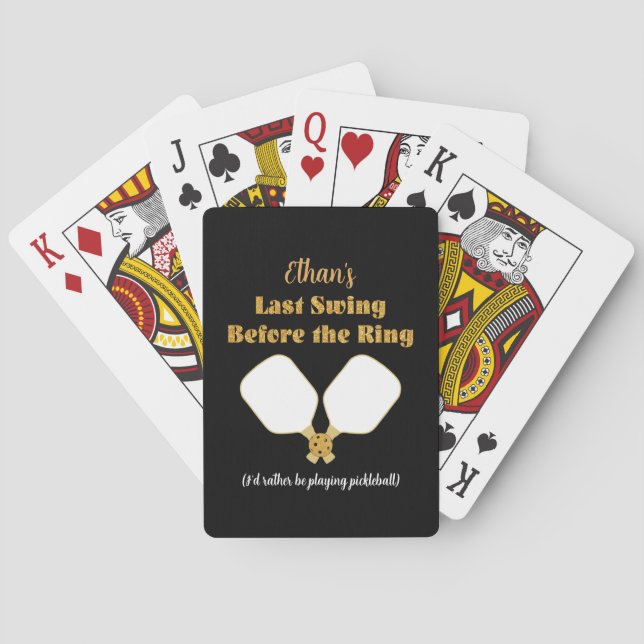 Pickleball Bachelor Party Black Gold Personalised Playing Cards (Back)