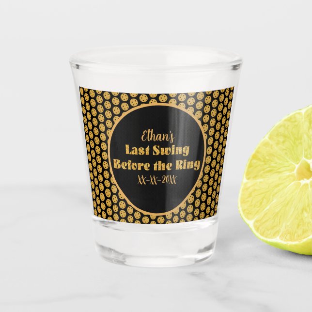 Pickleball Bachelor Party Black Gold Personalised Shot Glass (Front)
