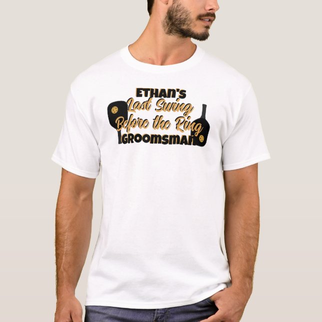 Pickleball Bachelor Party Black Gold Personalised T-Shirt (Front)