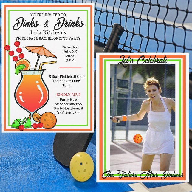 Pickleball Bachelorette Wedding Dinks & Drinks Invitation (Creator Uploaded)