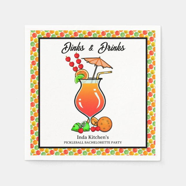 Pickleball Bachelorette Wedding Dinks & Drinks Napkin (Front)