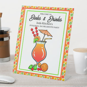 Pickleball Bachelorette Wedding Dinks & Drinks Pedestal Sign
