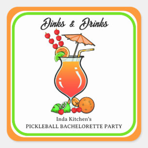 Pickleball Bachelorette Wedding Dinks & Drinks Square Sticker