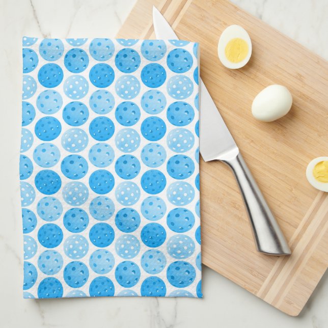 Pickleball Balls - Blue Pickleball Balls on White Tea Towel (Quarter Fold)