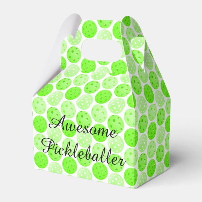 Pickleball Balls - Green Pickleball Balls on White Favour Box (Front Side)