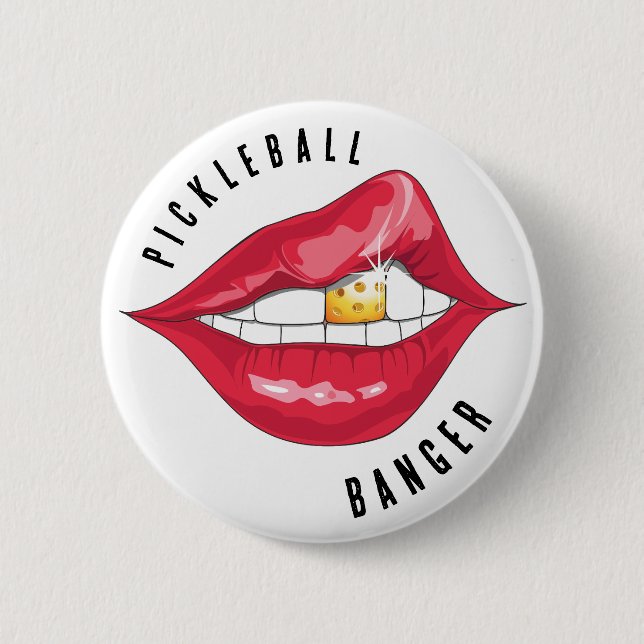Pickleball Banger Red Lips Button (Front)