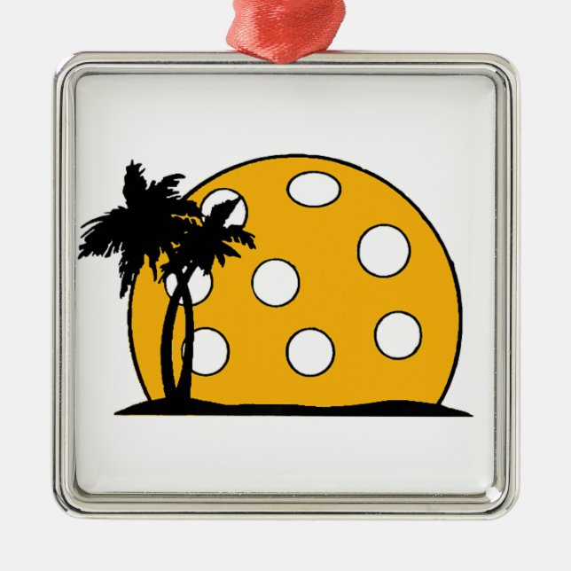 Pickleball Beach Sunset Metal Tree Decoration (Front)