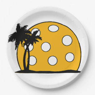 Pickleball Beach Sunset Paper Plate