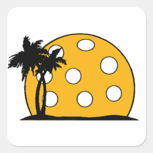 Pickleball Beach Sunset Square Sticker
