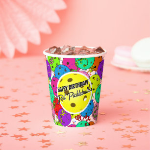 Pickleball Birthday Balloons Confetti Personalised Paper Cups