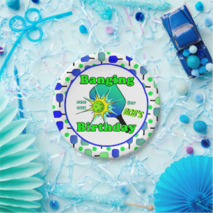 Pickleball Birthday Blue Green Paddle Ball Banging Paper Plate