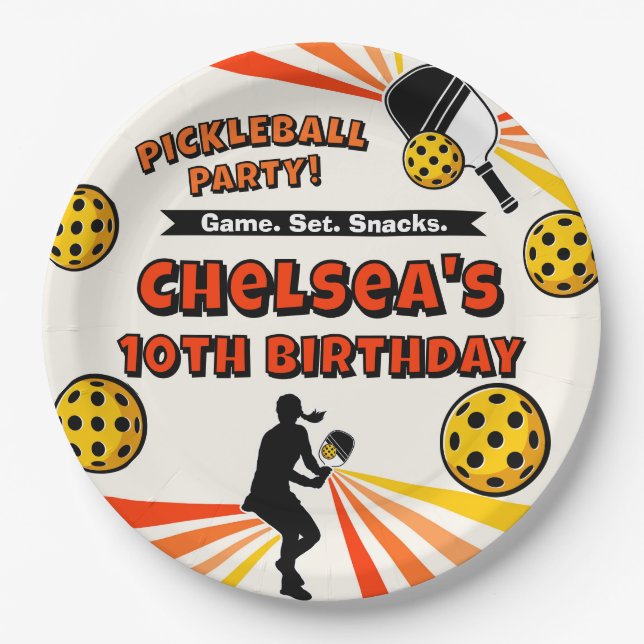 Pickleball Birthday Girls Party Retro Player Paper Plate (Front)