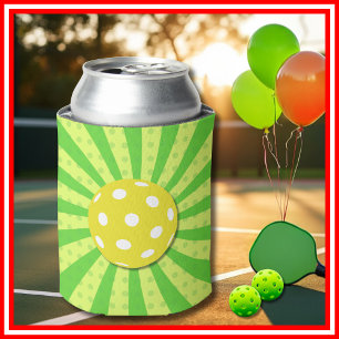 Pickleball Birthday Green RETRO Stripes Sports Can Cooler