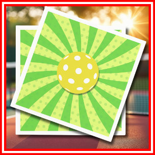 Pickleball Birthday Green RETRO Stripes Sports Napkin