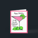 Pickleball Birthday love the way you dink Cosmo Holiday Card<br><div class="desc">Pickleball birthday card to personalise, with a pink cosmopolitan cocktail with green pickleball limes. For the pickleballer who loves dinking. Happy birthday - I love the way you dink. Fun birthday card for your pickleball partner, mum, dad, grandpa, nana, aunt uncle, cousin, friend, or work mate who won't stop talking...</div>