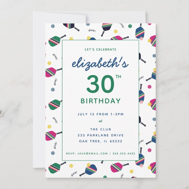 Pickleball Birthday Party Blue Green Custom Invitation (Front)