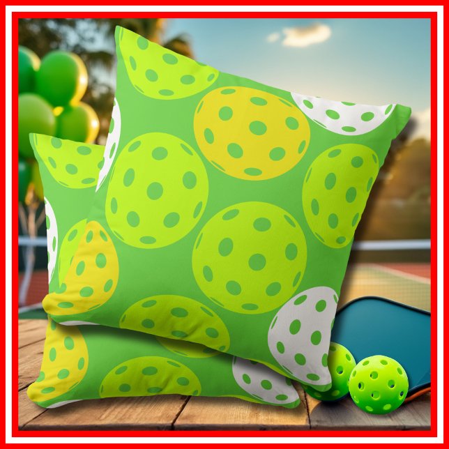 Pickleball Birthday Party Cute Green Sports Cushion (Pickleball Birthday Party Cute Green Sports Throw Pillow)