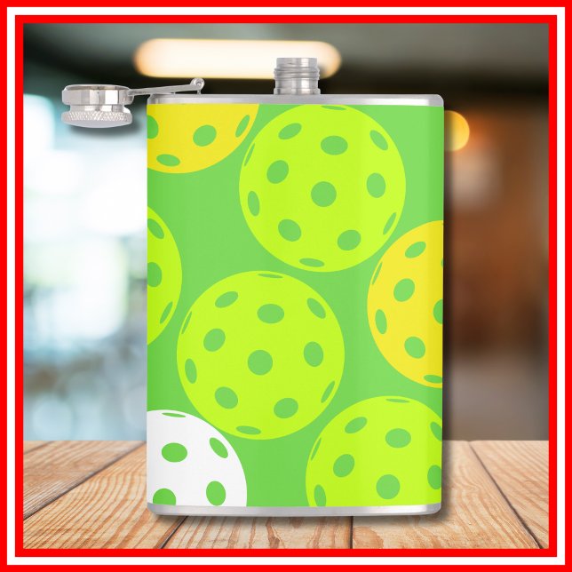 Pickleball Birthday Party Cute Green Sports Hip Flask (Creator Uploaded)