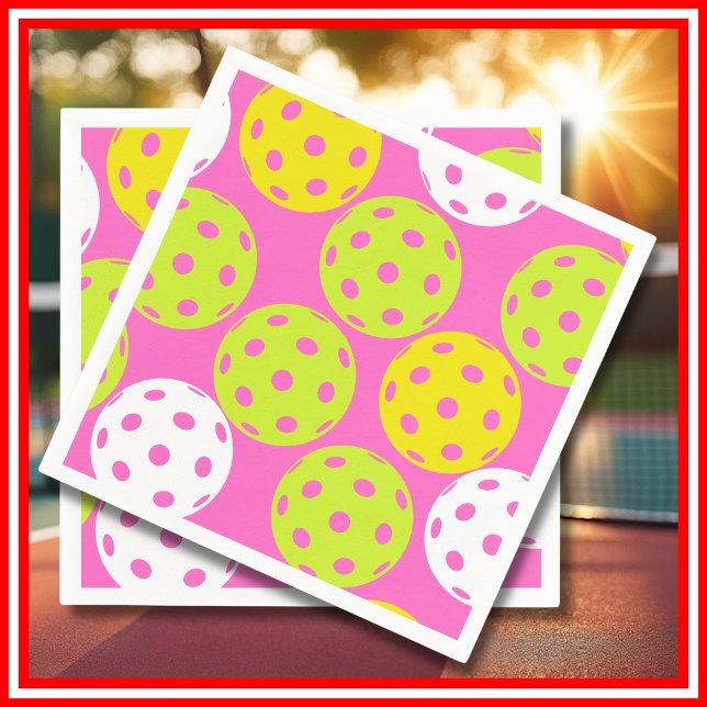 Pickleball Birthday Party Cute Pink Sports Napkin (Pickleball Birthday Party Cute Pink Sports Napkins)