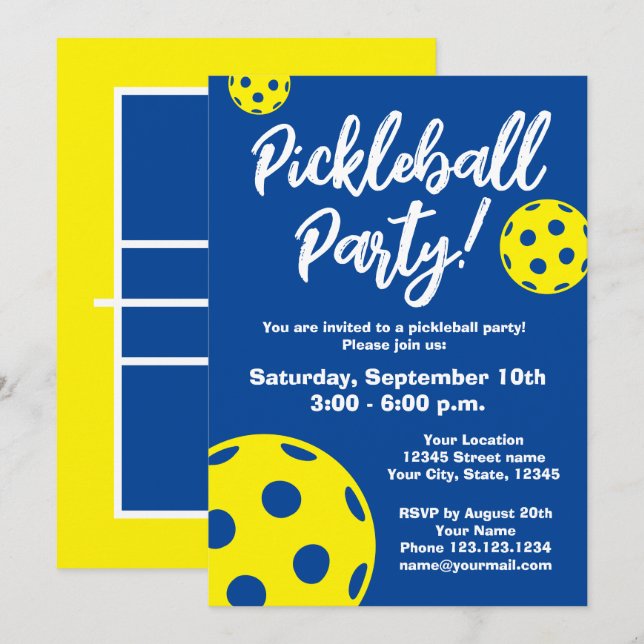 Pickleball Birthday party invitation template (Front/Back)