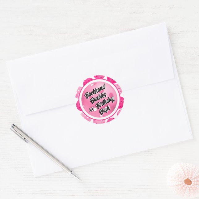 Pickleball Birthday Party Pink White Personalised  Classic Round Sticker (Envelope)