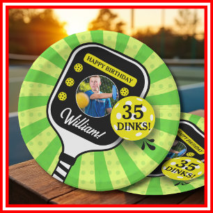 Pickleball Birthday Party RETRO Green Sports PHOTO Paper Plate