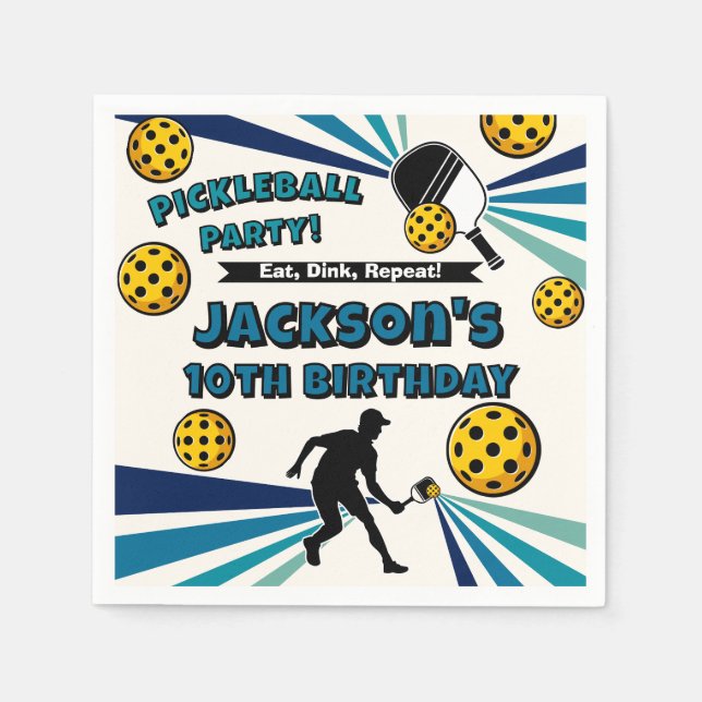 Pickleball Birthday Party Retro Vintage Player Napkin (Front)