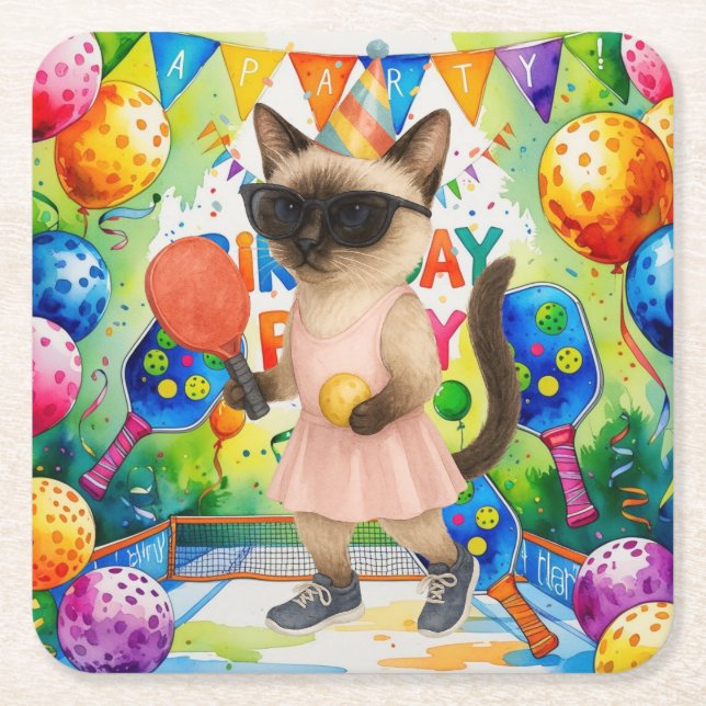 Pickleball Birthday Party  Square Paper Coaster (Front)