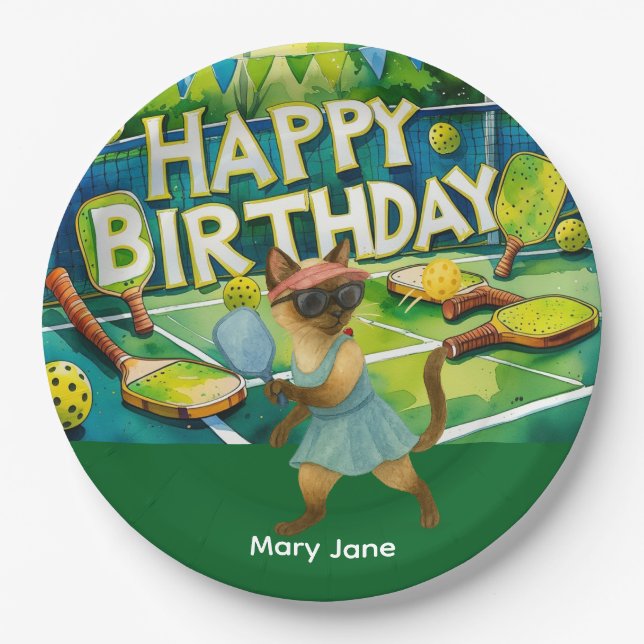 Pickleball Birthday Party themed for cat lovers Paper Plate (Front)