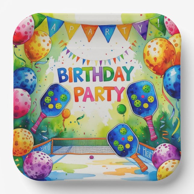 Pickleball Birthday Party themed for cat lovers Paper Plate (Front)