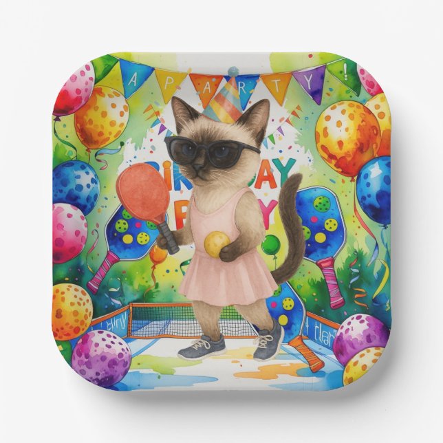 Pickleball Birthday Party themed for cat lovers Paper Plate (Front)