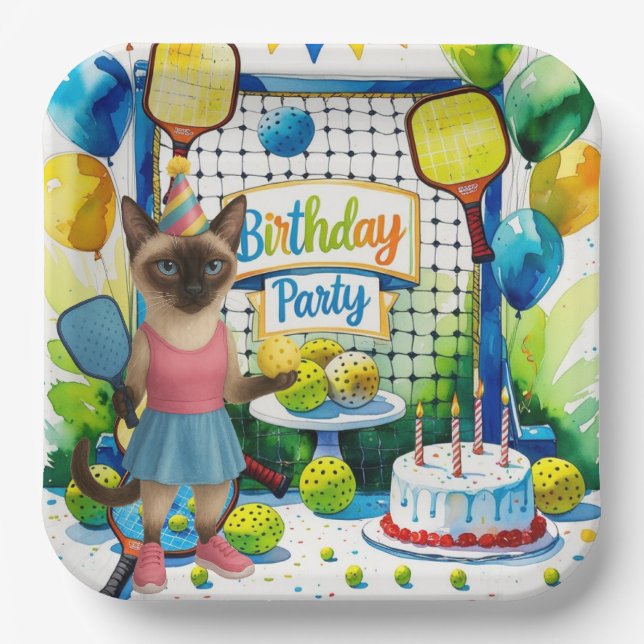 Pickleball Birthday Party themed for cat lovers Paper Plate (Front)