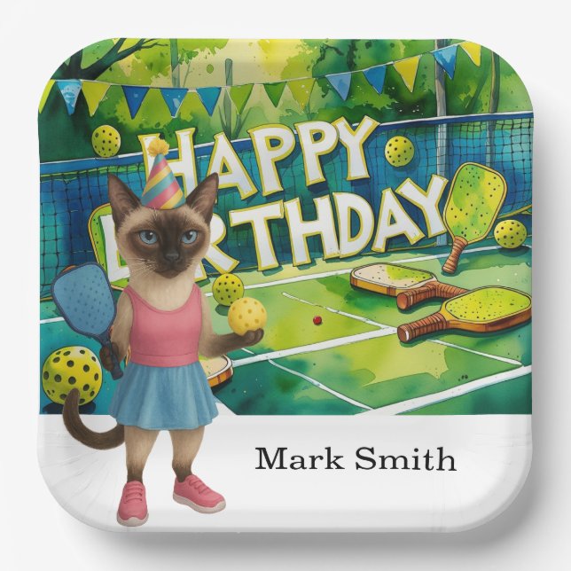 Pickleball Birthday Party themed for cat lovers Paper Plate (Front)