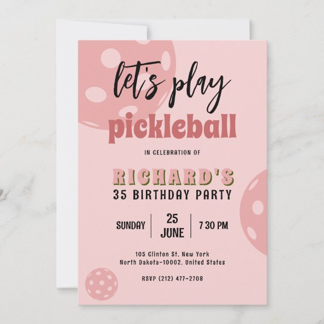 Pickleball Birthday Pickleball Pink Sports Party Invitation (Front)