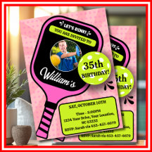 Pickleball Birthday RETRO Pink Sports PHOTO