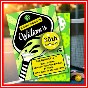 Pickleball Birthday RETRO Stripes Green Sports Invitation