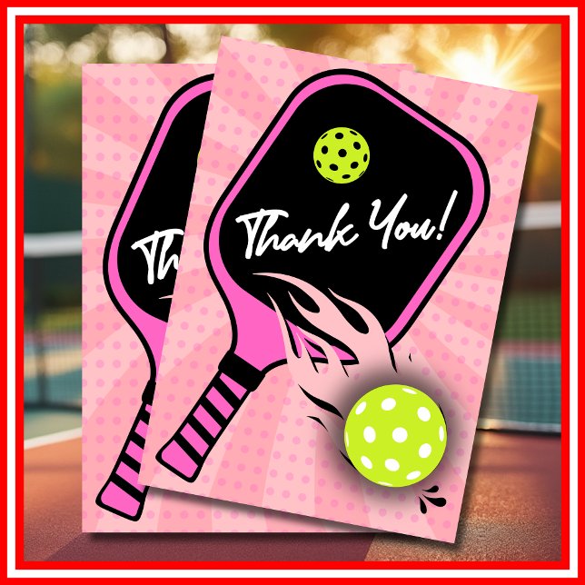 Pickleball Birthday RETRO Stripes Pink Sports Thank You Card (Pickleball Birthday RETRO Stripes Pink Sports Thank You Card)