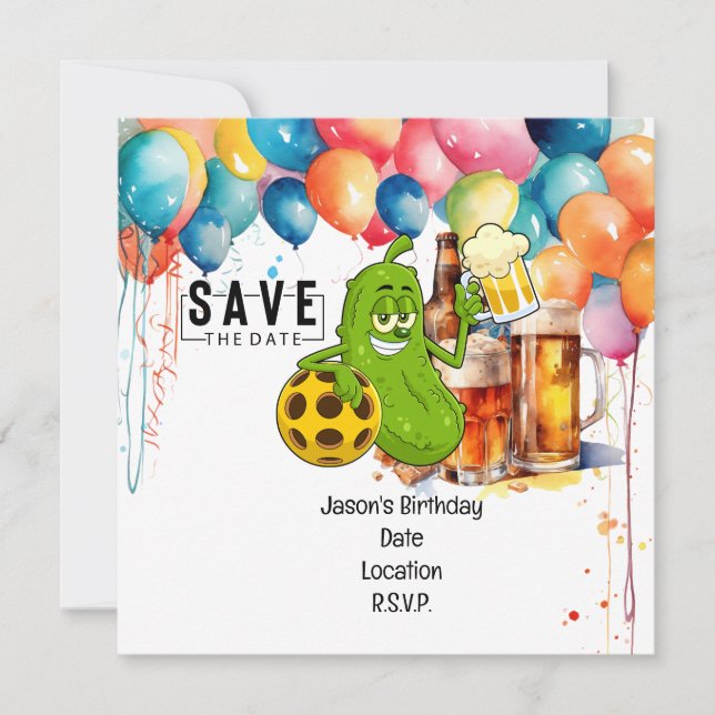 Pickleball Birthday Save the Date for Party  Invitation (Front)