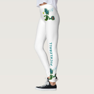 Pickleball Blue Green on White Leggings