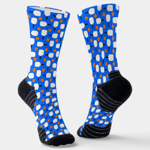 Pickleball Blue Orange and White Paddles and Balls Socks