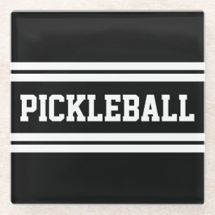 PICKLEBALL Bold Sporty Black White Racing Stripes Glass Coaster