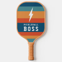 Pickleball Boss Lightning Bolt Retro Stripes Name