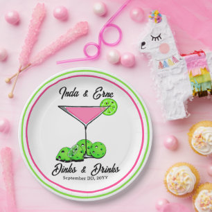 Pickleball Bridal Shower Dinks & Drinks Cosmo Paper Plate