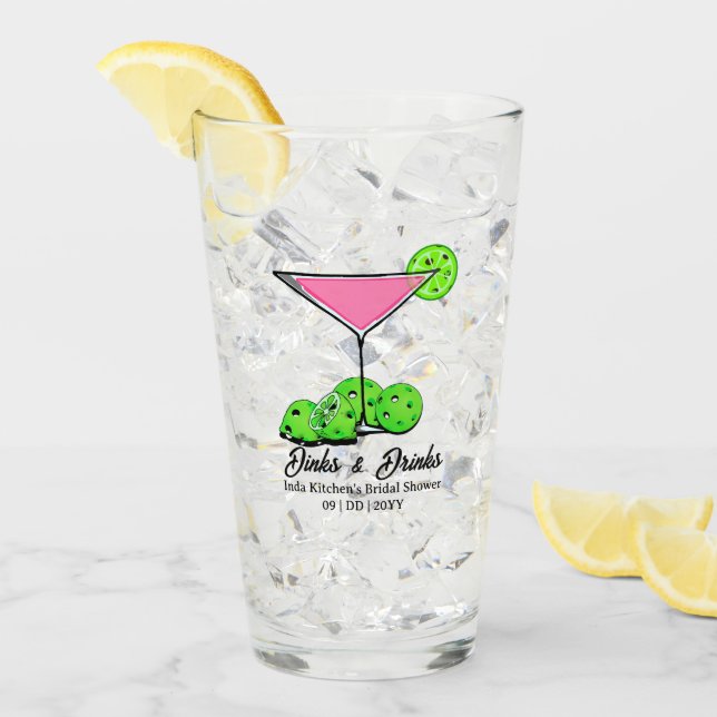 Pickleball Bridal Shower Pink Cocktail Personalize Glass (Front Ice)