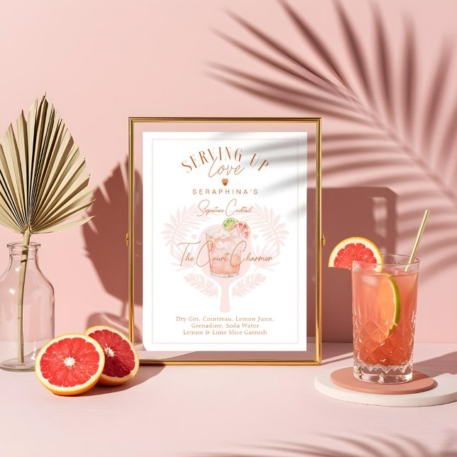 Pickleball Bridal Shower Watercolor Cocktail Drink Poster (Pickleball Bridal Shower Watercolor Cocktail Drink Poster)