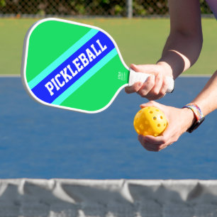 PICKLEBALL Bright Green Royal Blue Racing Stripes Paddle