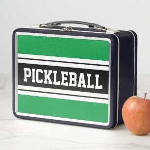 PICKLEBALL Bright Green White Black Racing Stripes Metal Lunch Box