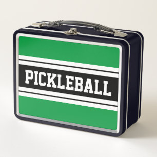 PICKLEBALL Bright Green White Black Racing Stripes Metal Lunch Box