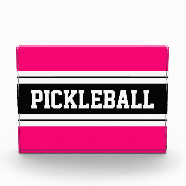 PICKLEBALL Bright Pink Black White Racing Stripes Photo Block (Front)